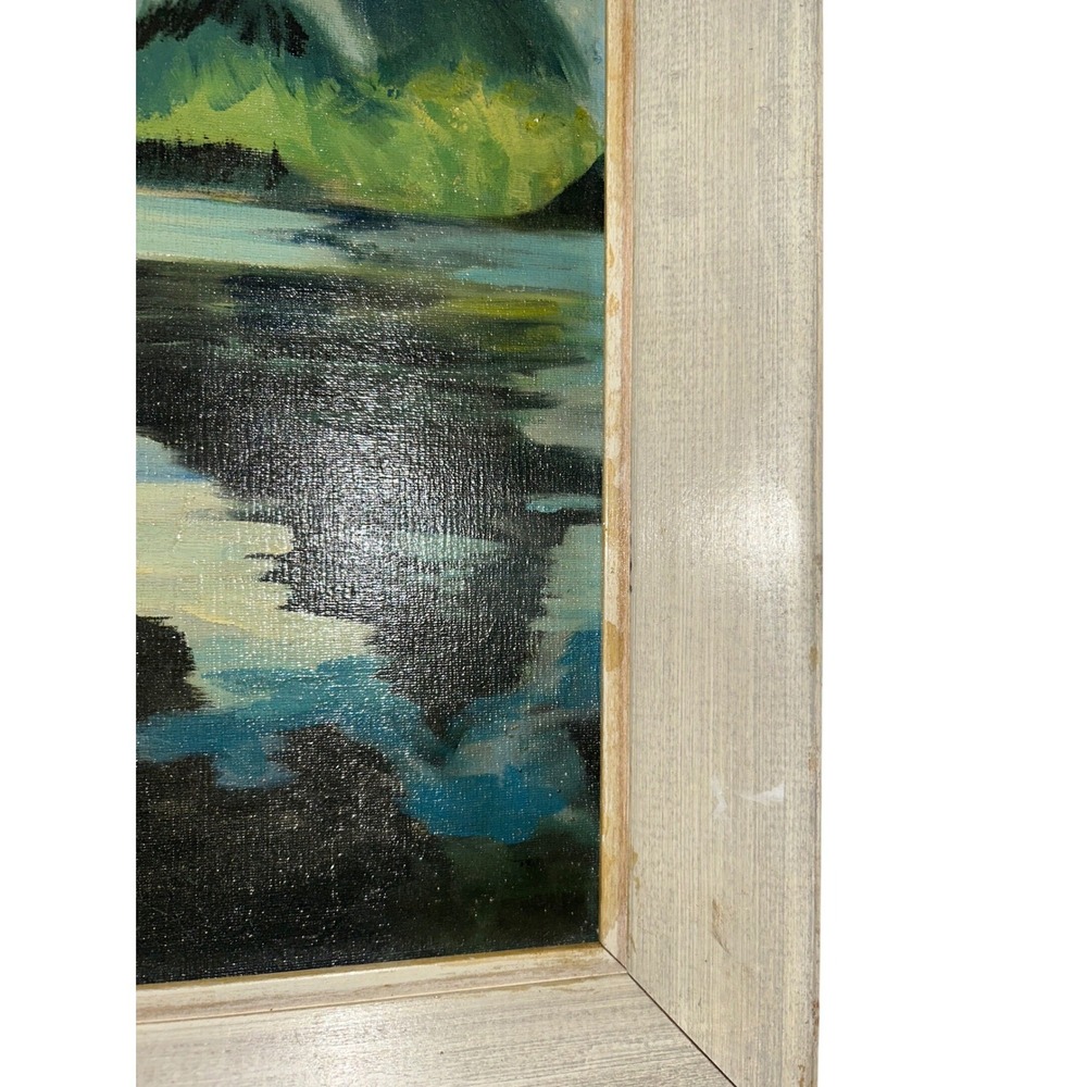 Vintage Art Oil Painting Mountain Lake Landscape 1960's 20x16 England - Picture 3 of 7